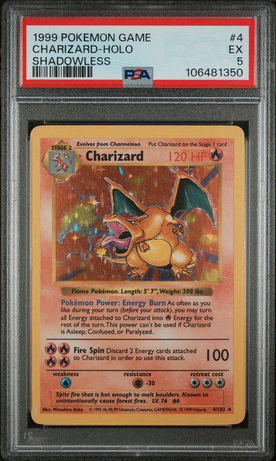 1999 Pokemon Game Shadowless Holo Charizard #4 PSA 5