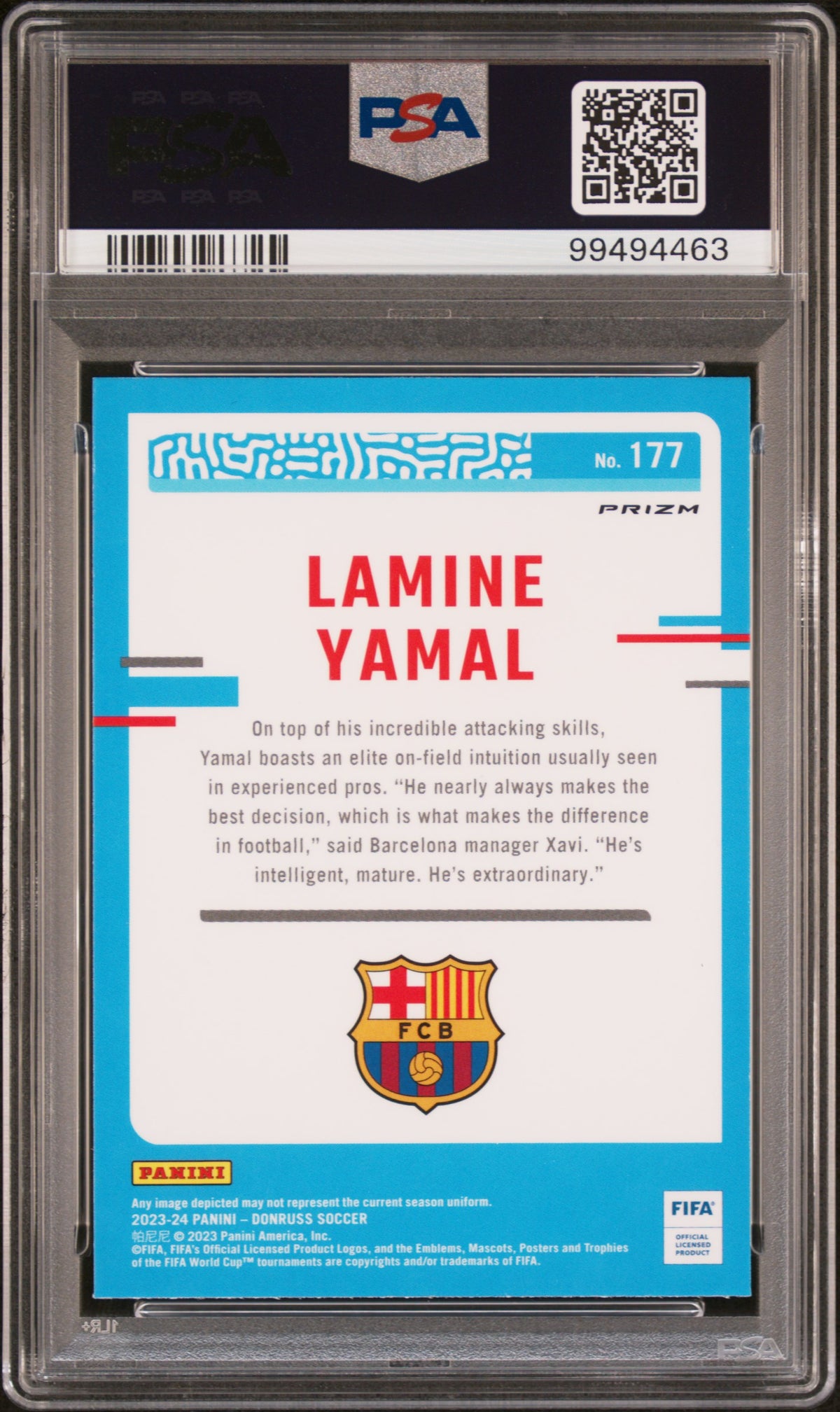 2023 Donruss Fifa Rated Rookie Optic Holo Lamine Yamal #177 PSA 9