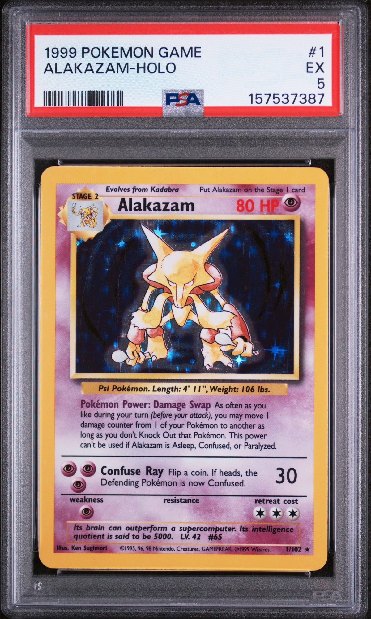 1999 Pokemon Game Holo Alakazam #1 PSA 5