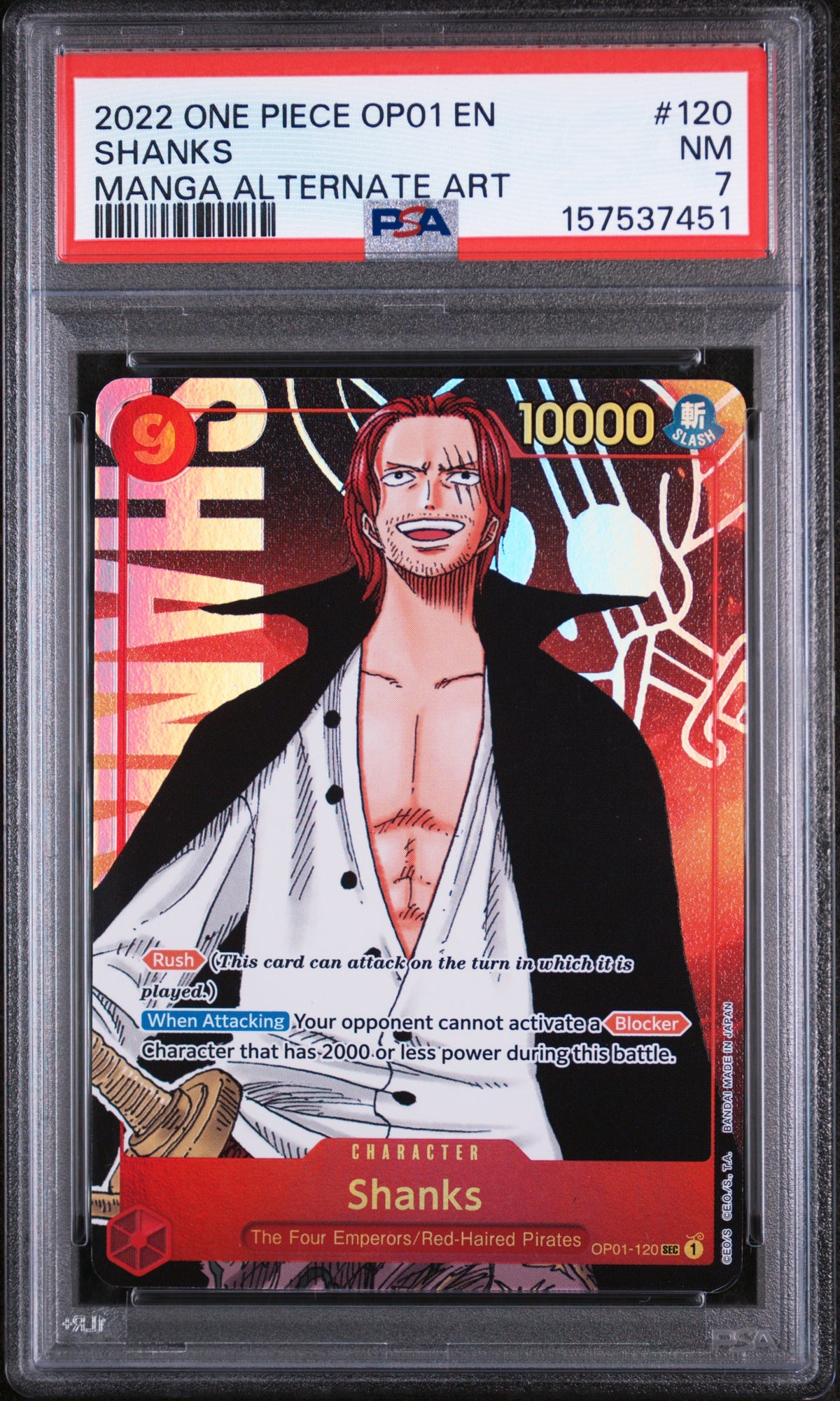 2022 One Piece Shanks #120 Manga Alternate Art PSA 7