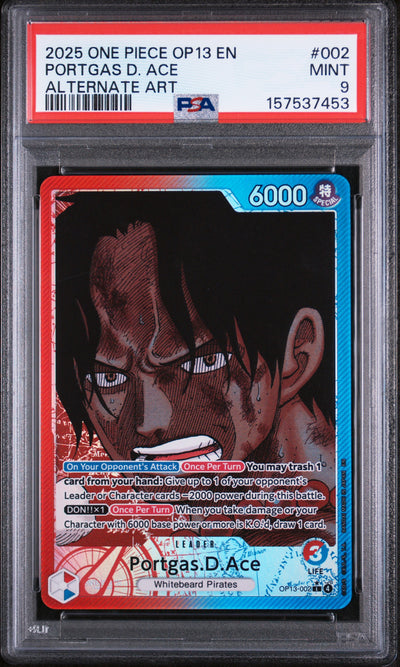 2025 One Piece Card Game Portgas D. Ace #002 Alternate Art PSA 9
