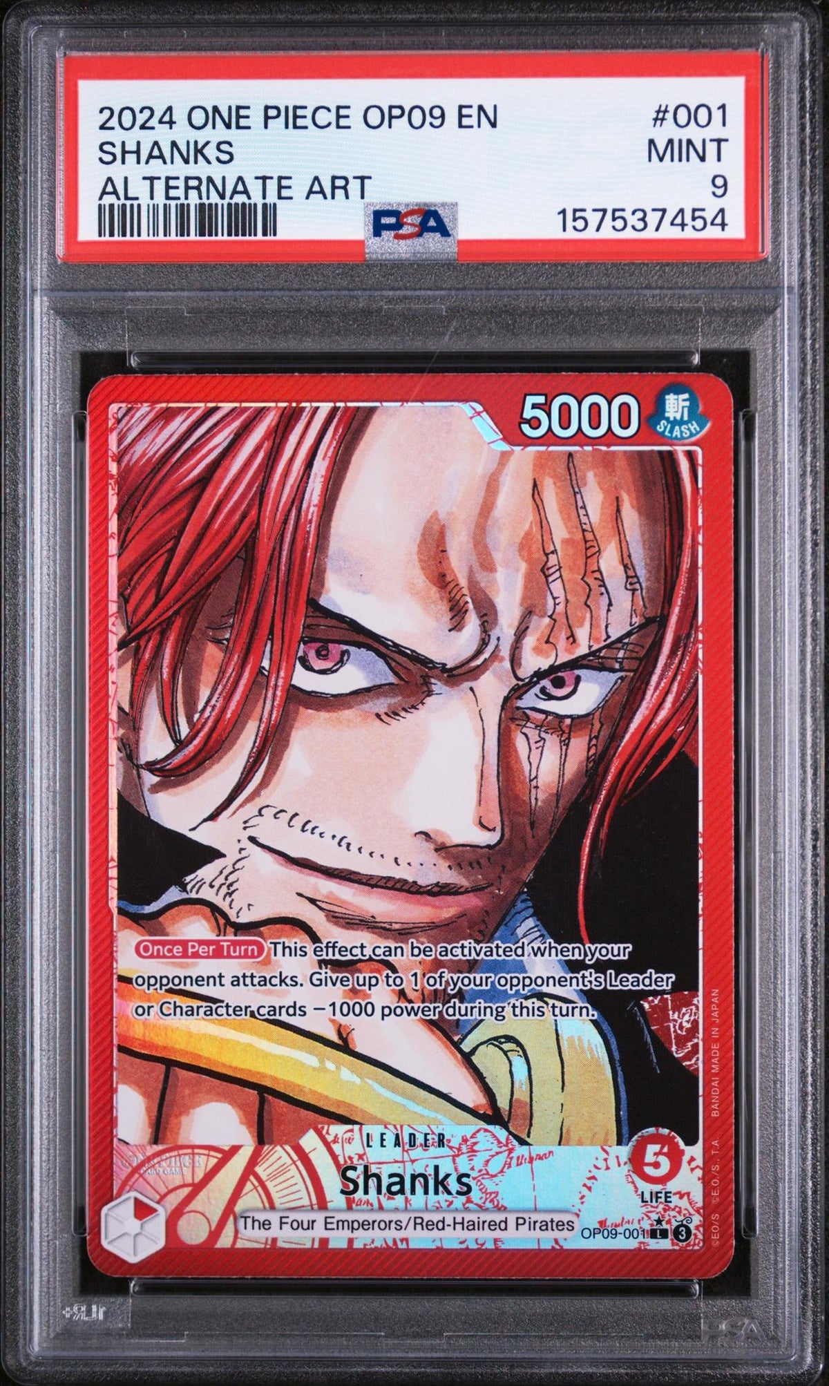 2024 One Piece Card Game Shanks #001 Alternate Art PSA 9