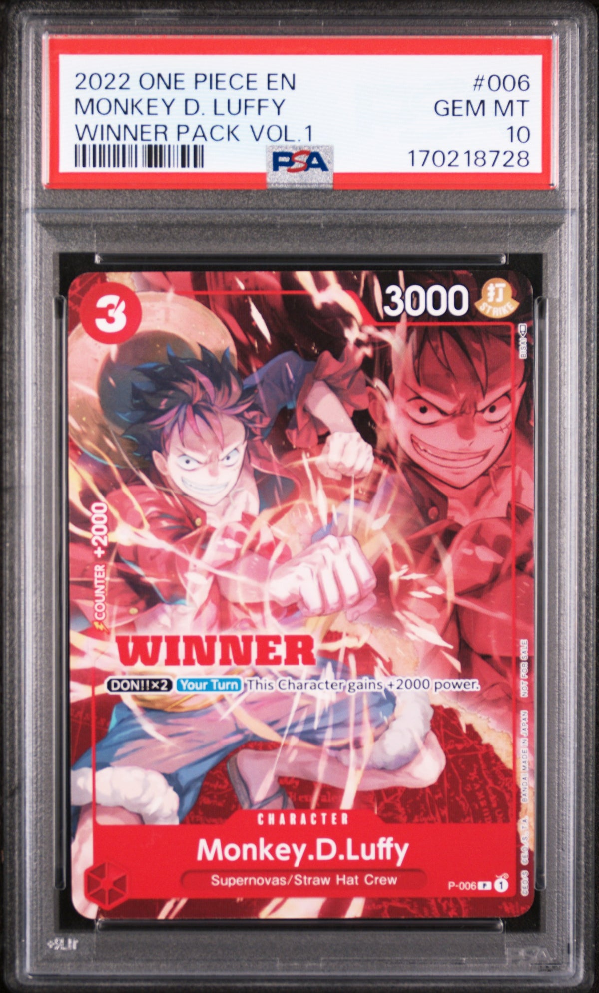 2022 One Piece Card Game Monkey D. Luffy #006 Winner Pack Vol.1 PSA 10