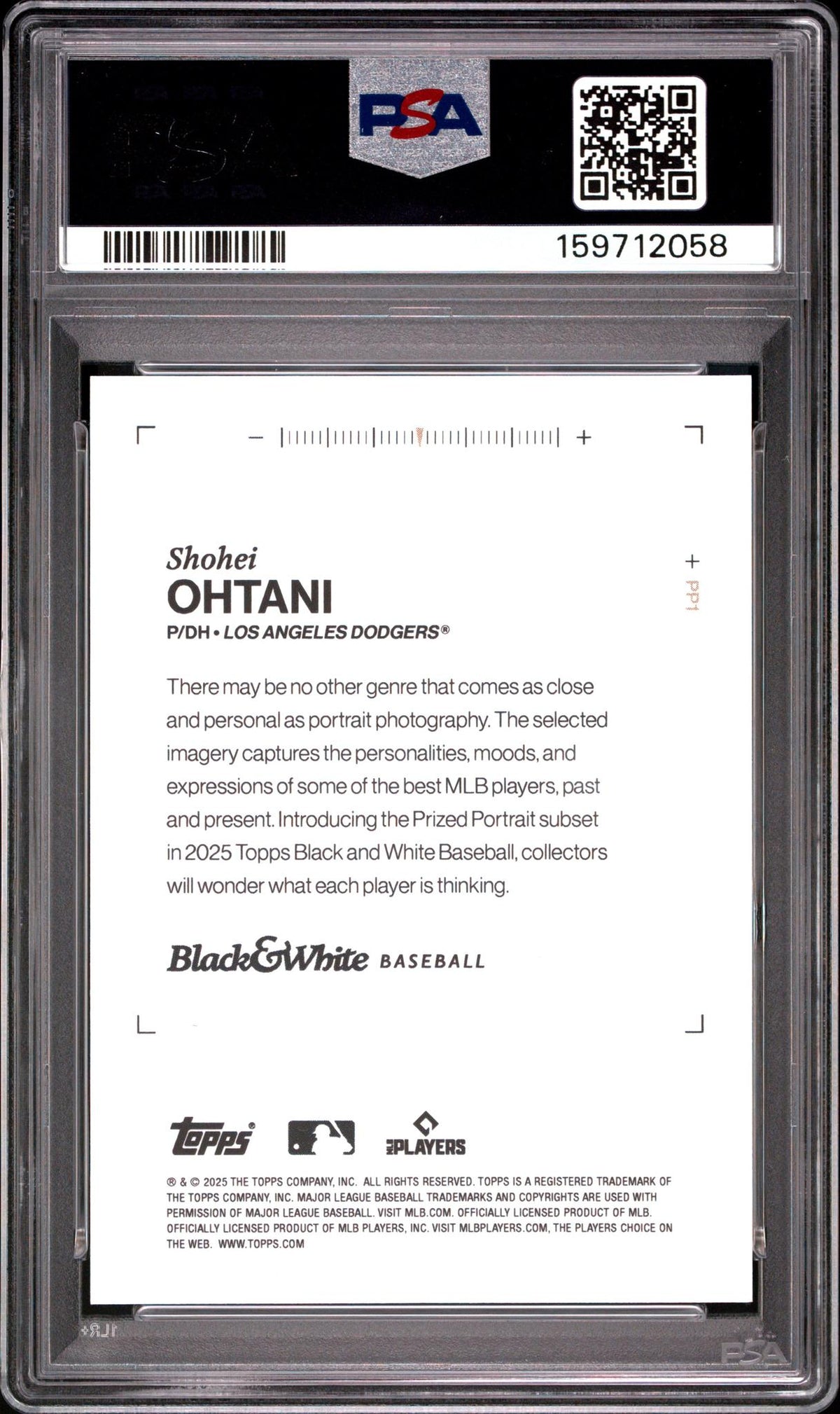 2025 Black and White Prized Portraits Shohei Ohtani #PP1 PSA 9