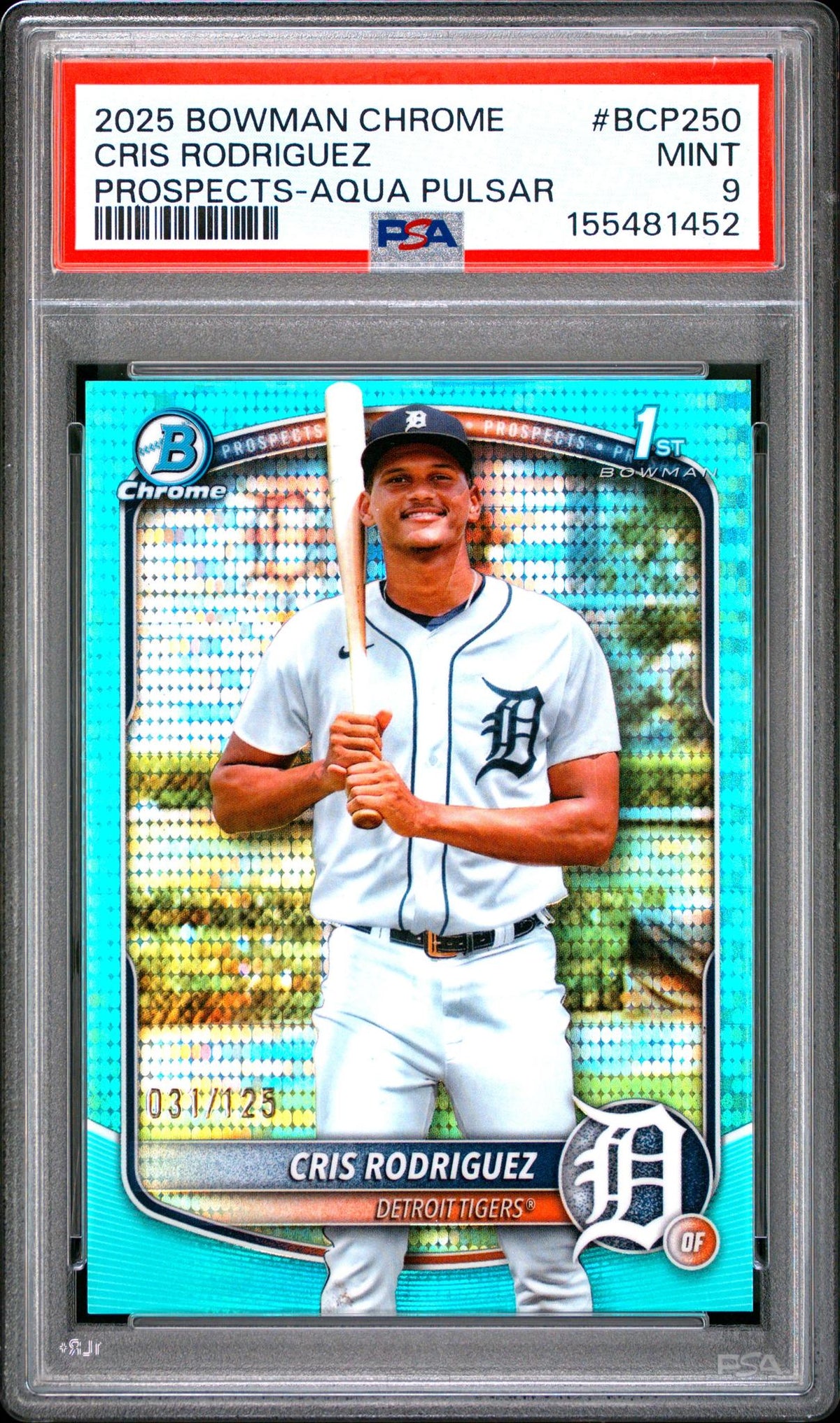 2025 Bowman Chrome Prospects Aqua Pulsar Refractors Cris Rodriguez #BCP250 /125 PSA 9