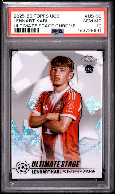 2025 Topps UEFA Club Competitions Ultimate Stage Chrome Lennart Karl #US33 PSA 10
