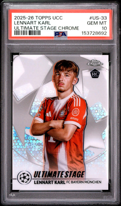 2025 Topps UEFA Club Competitions Ultimate Stage Chrome Lennart Karl #US33 PSA 10