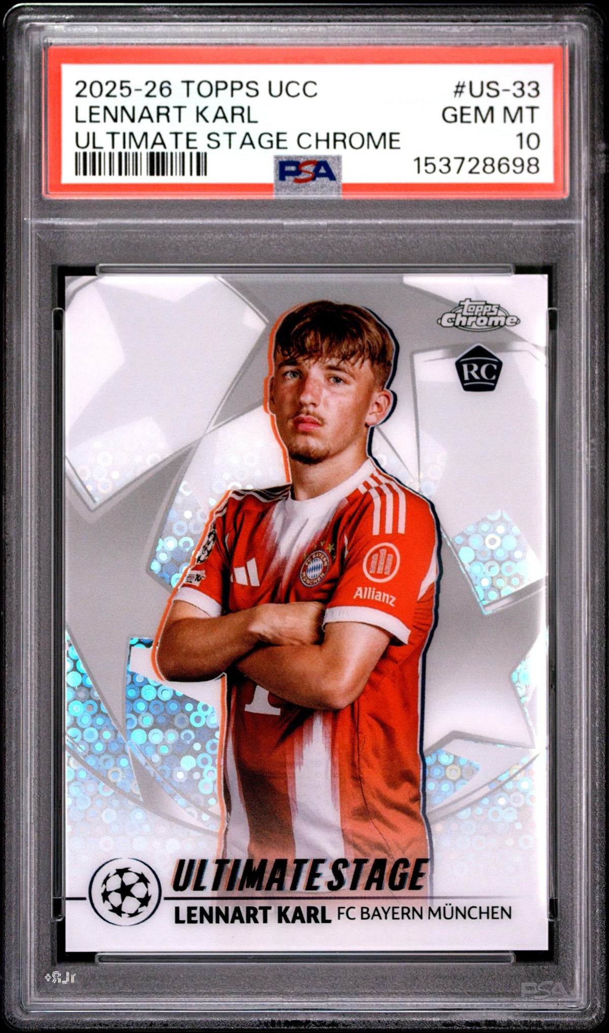 2025 Topps UEFA Club Competitions Ultimate Stage Chrome Lennart Karl #US33 PSA 10