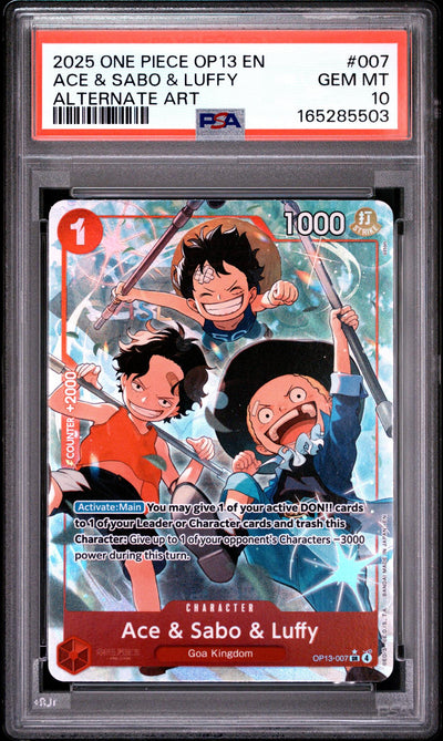 2025 One Piece Carrying On His Will Alternate Art Ace/Luffy/Sabo #OP13007 PSA 10