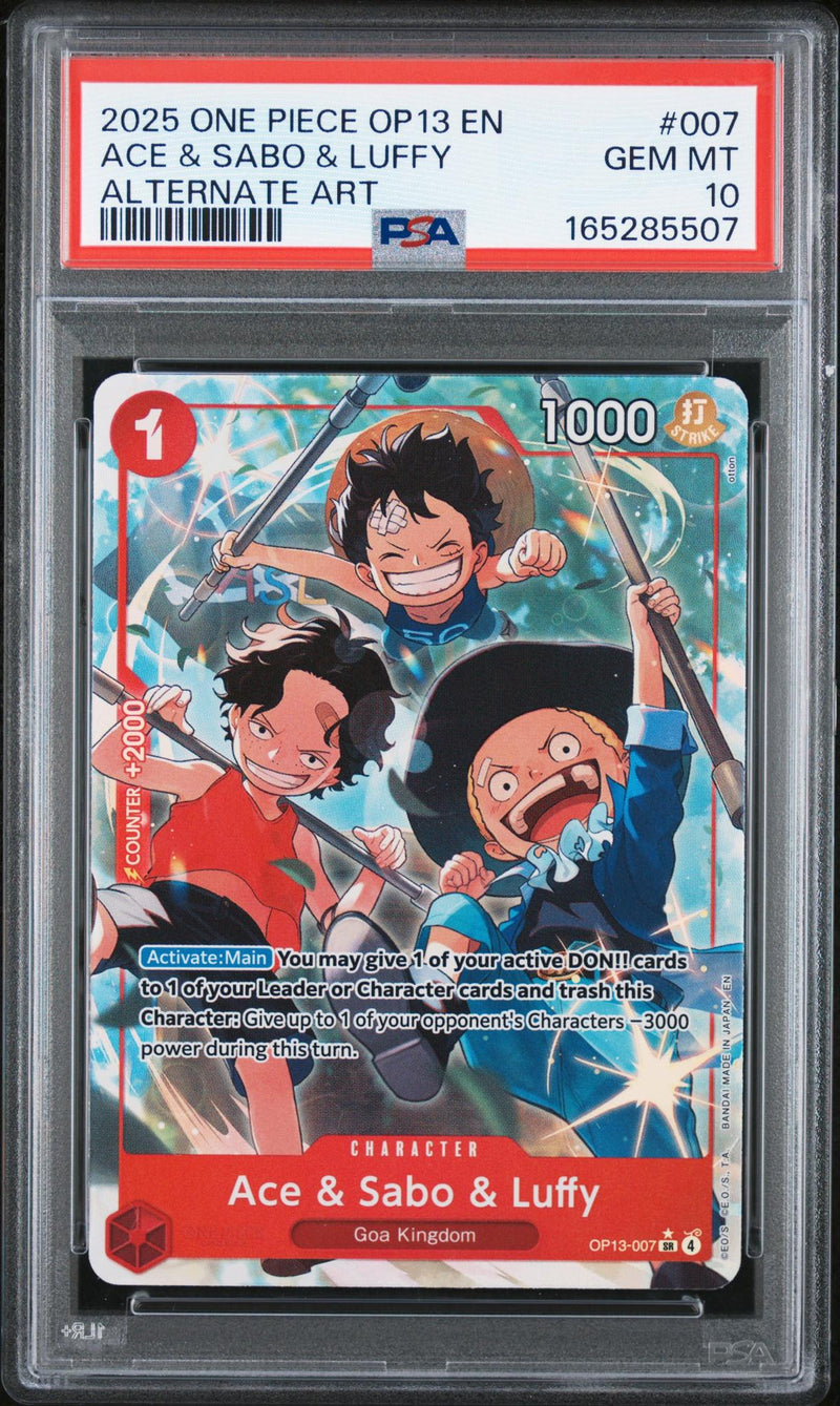 2025 One Piece Carrying On His Will Alternate Art Ace/Luffy/Sabo #OP13007 PSA 10