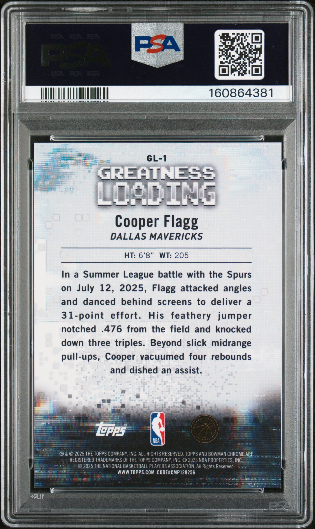 2025 Bowman Chrome Greatness Loading Gold Geometric Refractors Cooper Flagg #GL1 /50 PSA 10