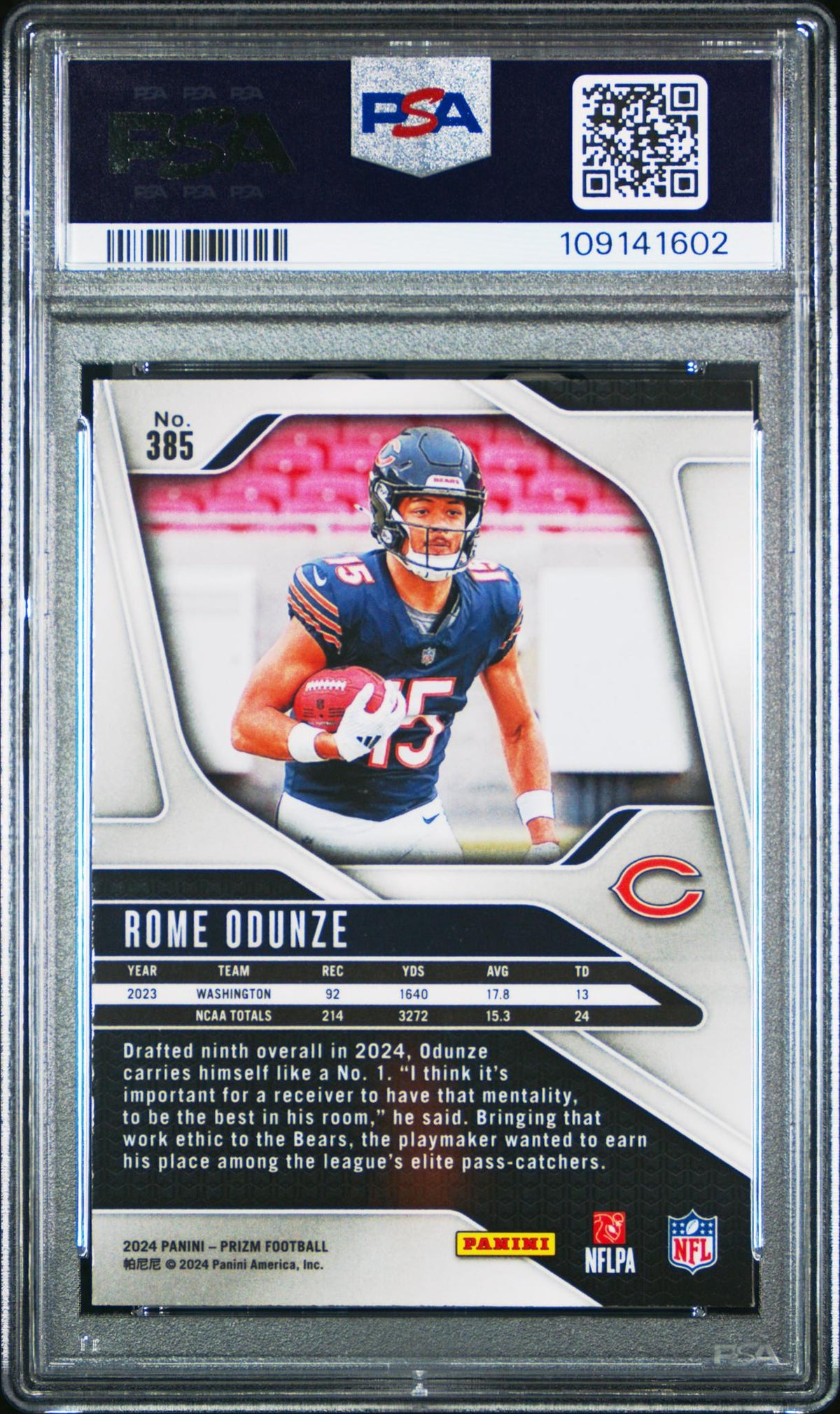 2024 Panini Prizm Silver Prizm Rome Odunze #385 PSA 9