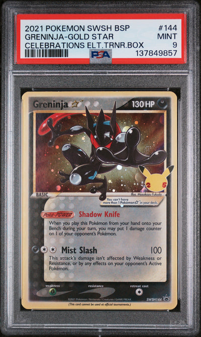 2021 Pokemon Sword and Shield Black Star Celebrations Elite Trainer Box Greninja Gold Star #SWSH144 PSA 9