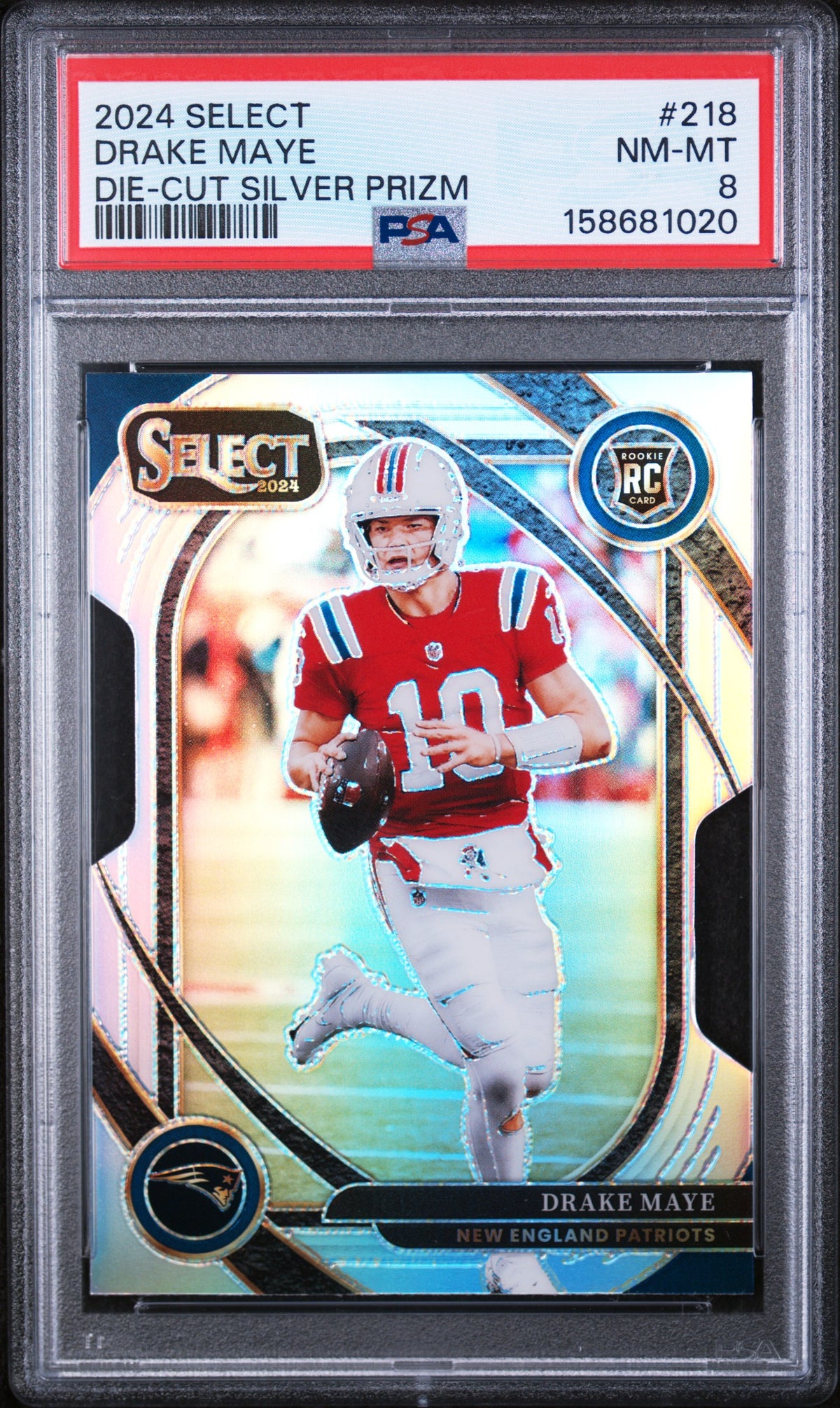 2024 Panini Select Club Level Die Cut Silver Prizm Drake Maye #218 PSA 8