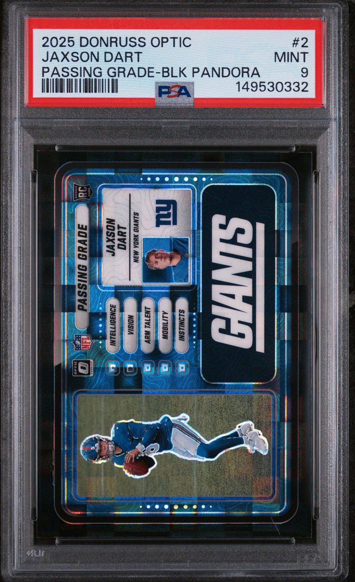 2025 Donruss Optic Passing Grade Black Pandora Jaxson Dart #2 /149 PSA 9