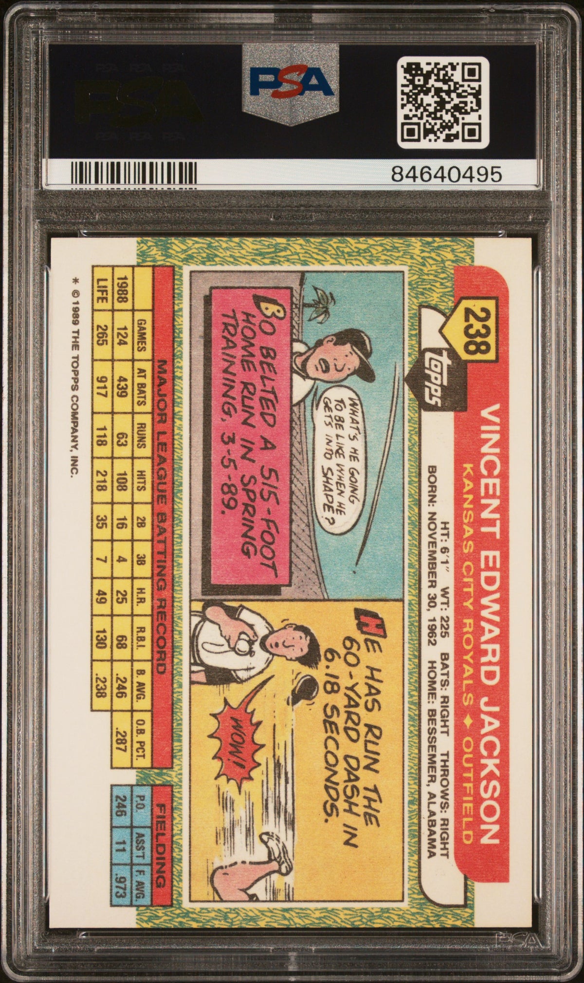 1989 Topps Big Bo Jackson #238 PSA 9