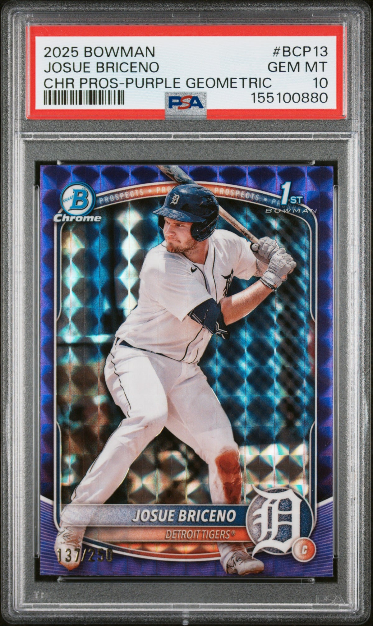 2025 Bowman Bowman Purple Geometric Refractor Josue Briceno #BCP-13 PSA 10