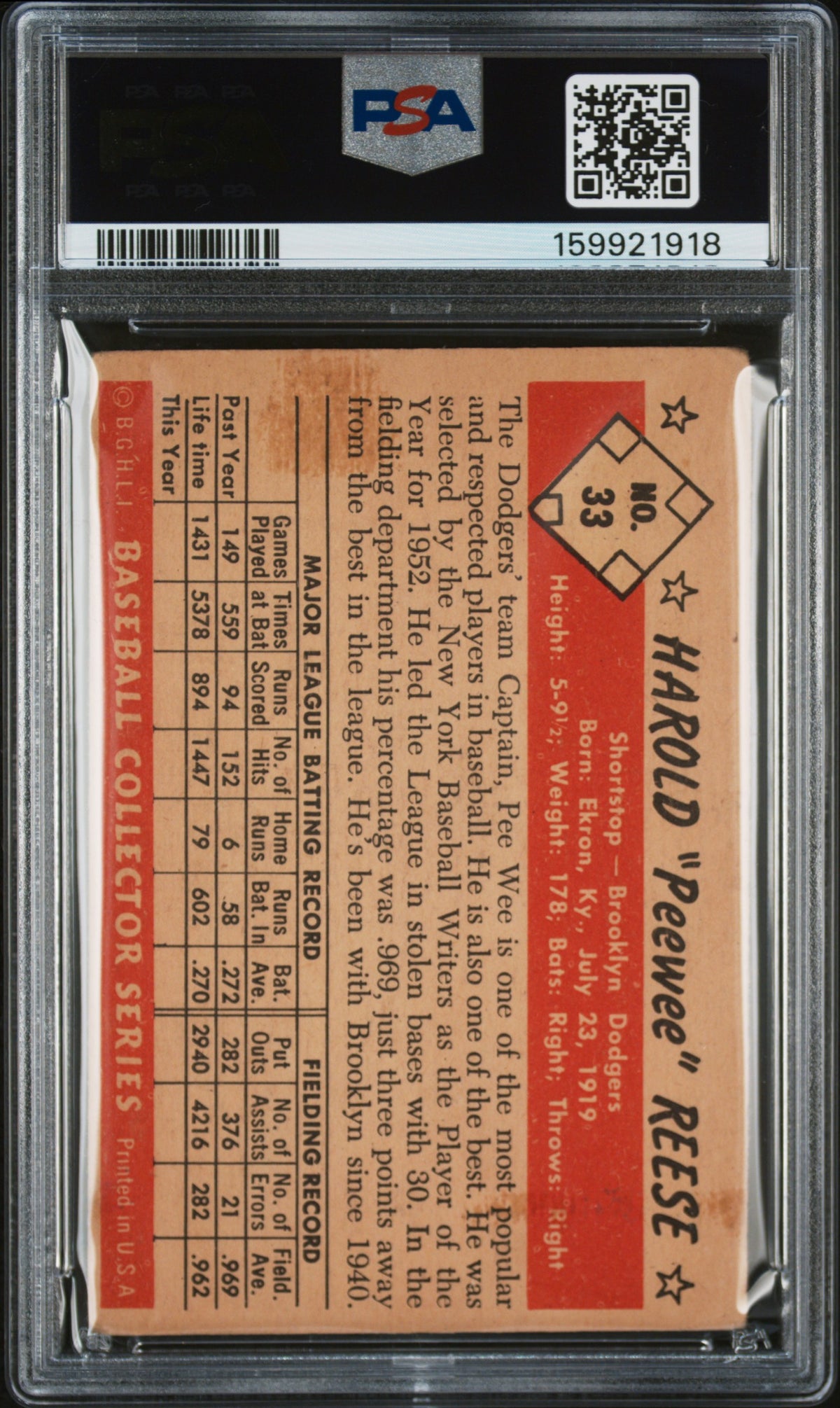 1953 Bowman Color Pee Wee Reese #33 PSA 2