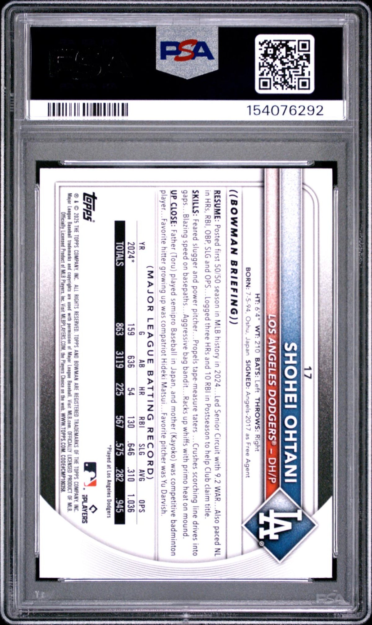 2025 Fuchsia Shohei Ohtani #17 /299 PSA 8