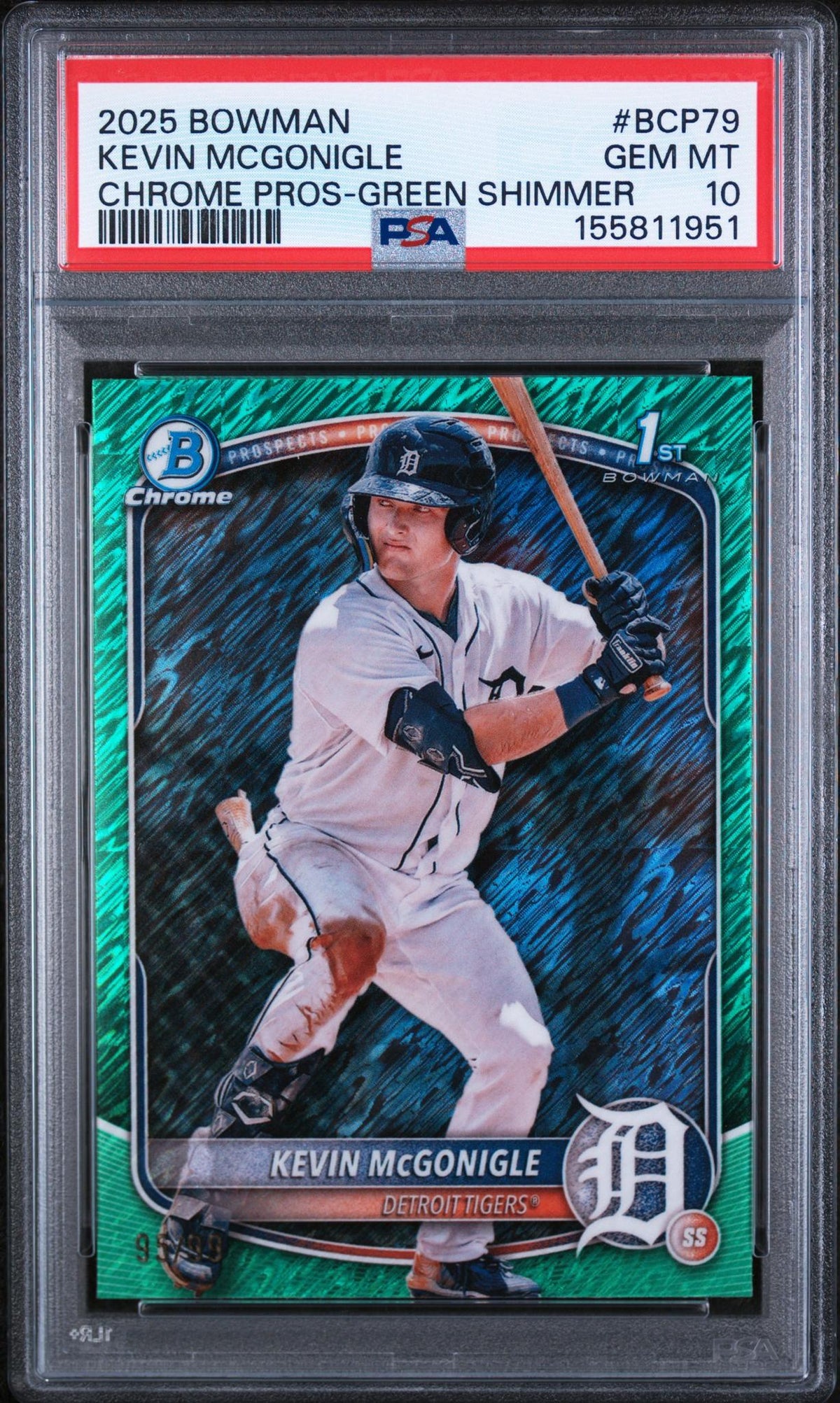2025 Bowman Chrome Prospects Green Shimmer Refractors Kevin Mcgonigle #BCP79 /99 PSA 10