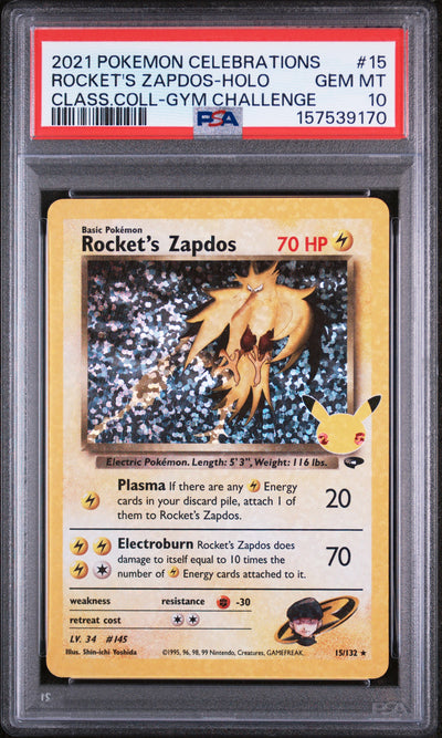 2021 Pokemon Celebrations Classic Collection Gym Challenge Holo Rocket's Zapdos #15 PSA 10