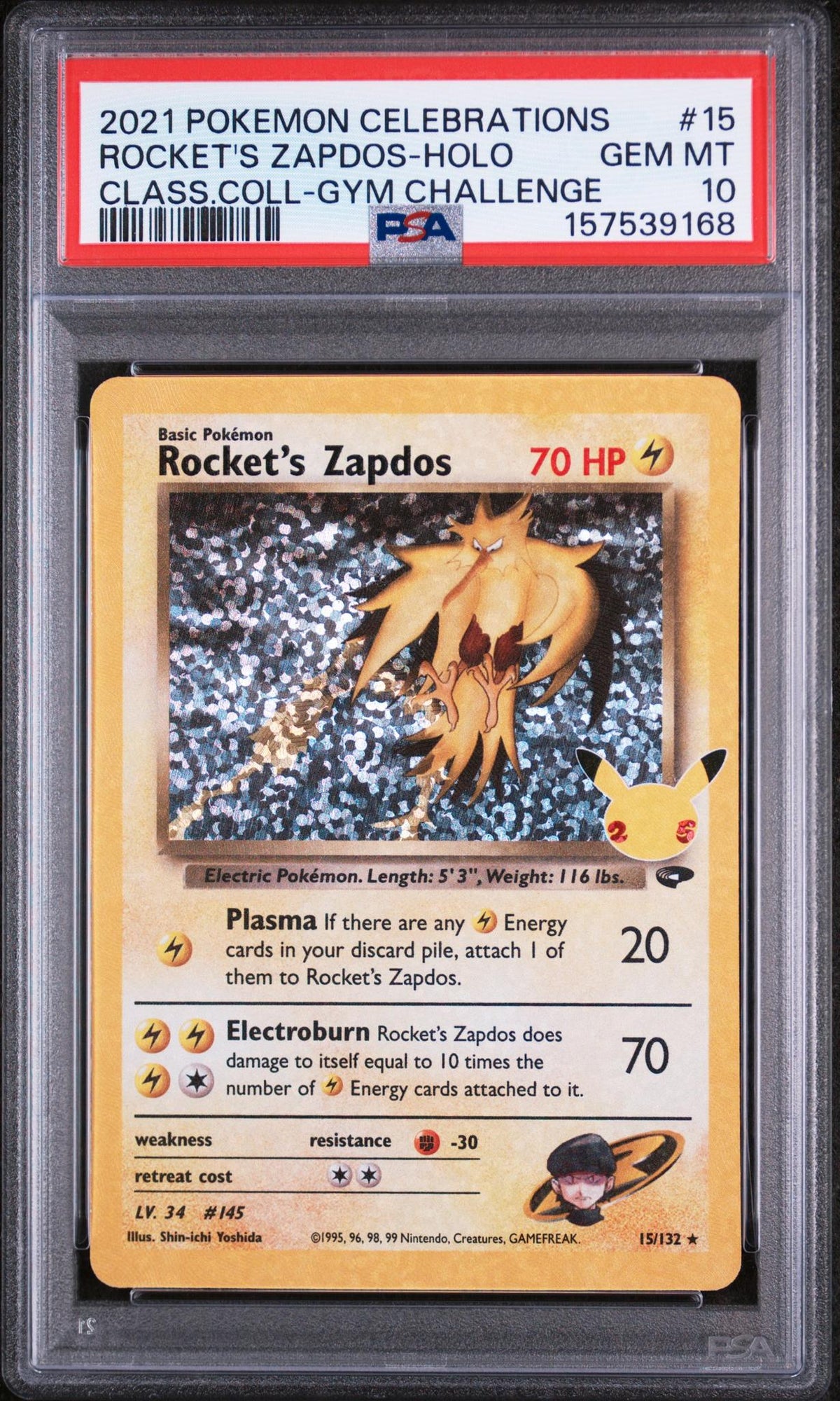 2021 Pokemon Celebrations Classic Collection Gym Challenge Holo Rocket's Zapdos #15 PSA 10