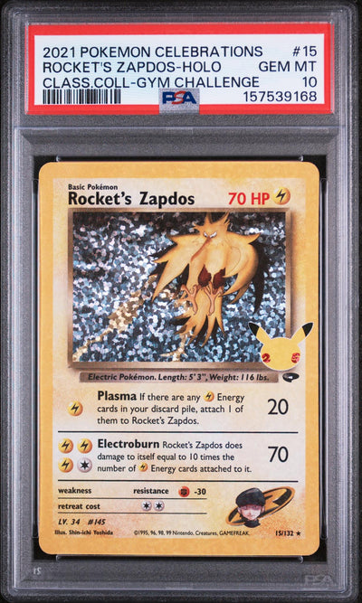 2021 Pokemon Celebrations Classic Collection Gym Challenge Holo Rocket's Zapdos #15 PSA 10