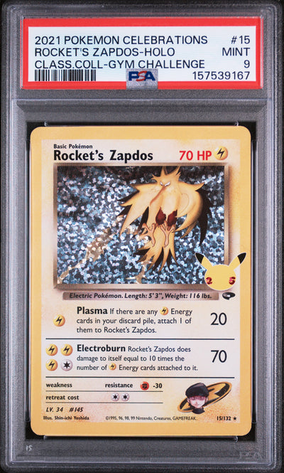 2021 Pokemon Celebrations Classic Collection Gym Challenge Holo Rocket's Zapdos #15 PSA 9