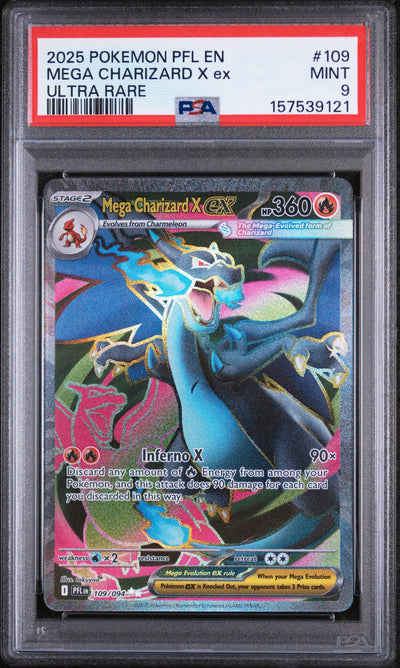 2025 Pokemon Mega Evolution Phantasmal Flames Ultra Rare Mega Charizard X Ex #109 PSA 9