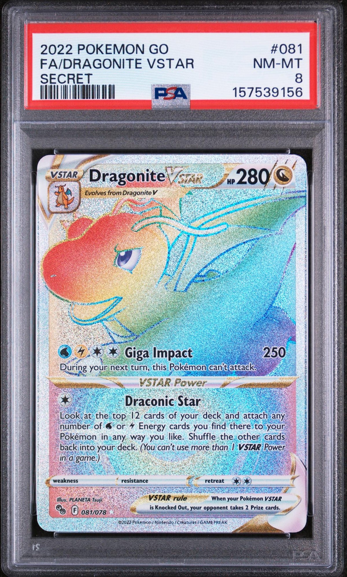 2022 Pokemon Go Secret Rare Dragonite Vstar #81 PSA 8