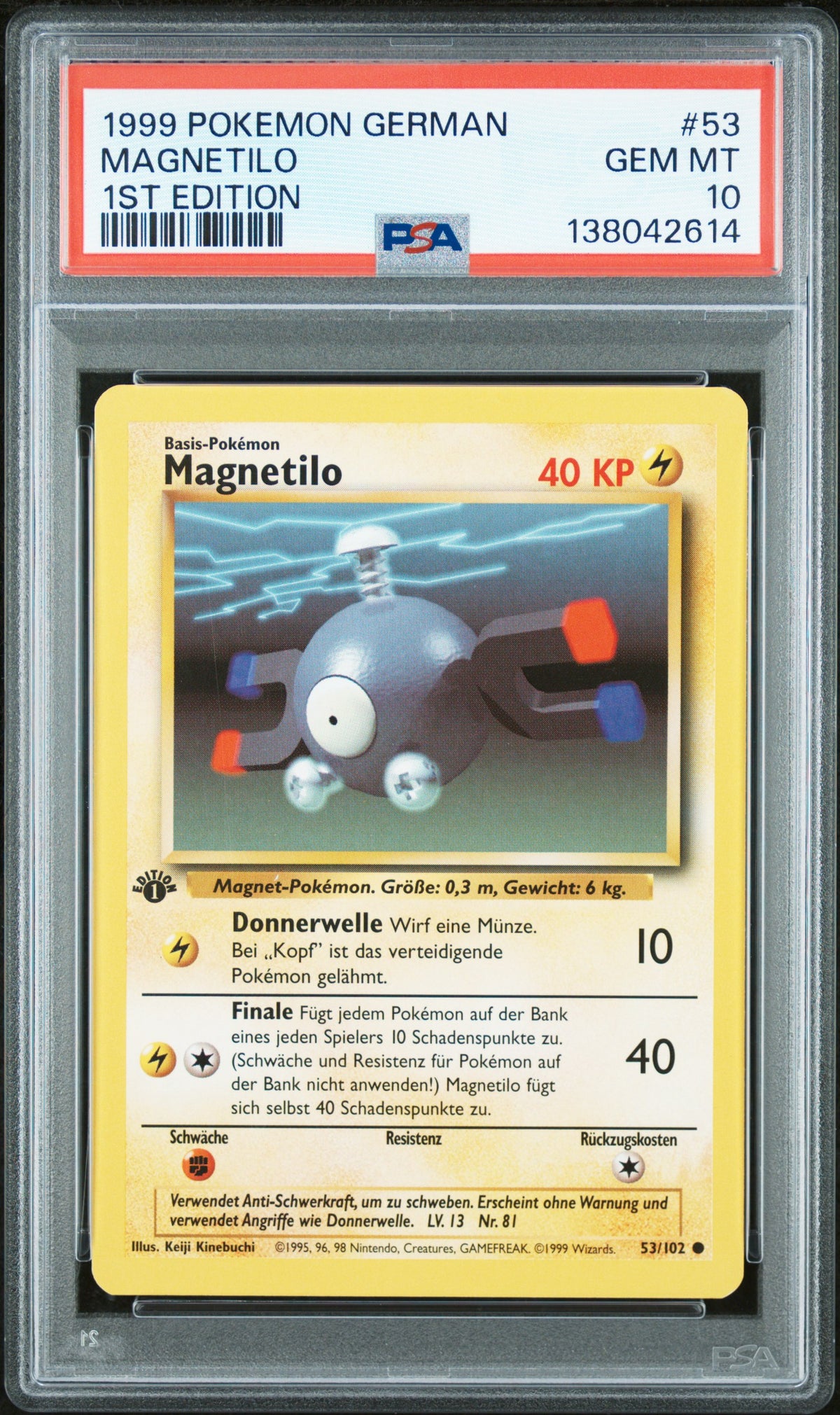 1999 Pokemon Base Set German 1st Edition Magnetilo #53 PSA 10