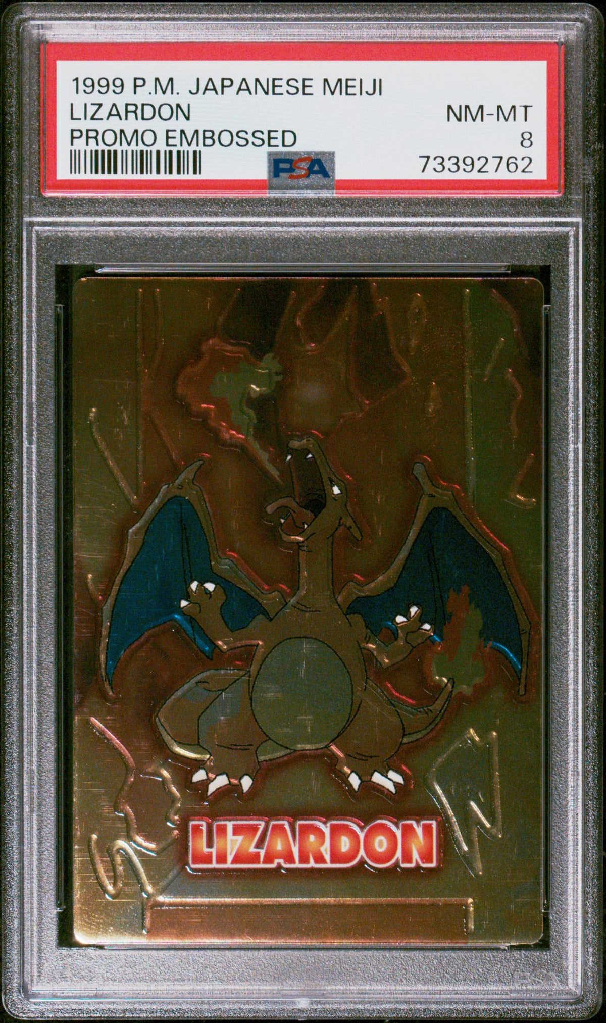 1999 Pokemon Meiji 3 Japanese Embossed Charizard PSA 8