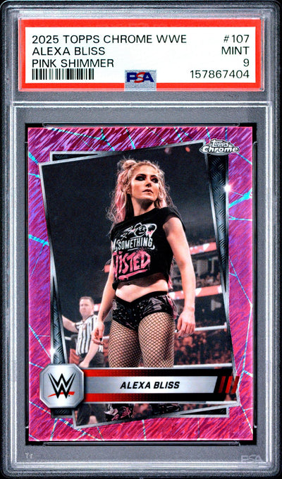 2025 Topps Chrome WWE Pink Shimmer Refractors Alexa Bliss #107 PSA 9