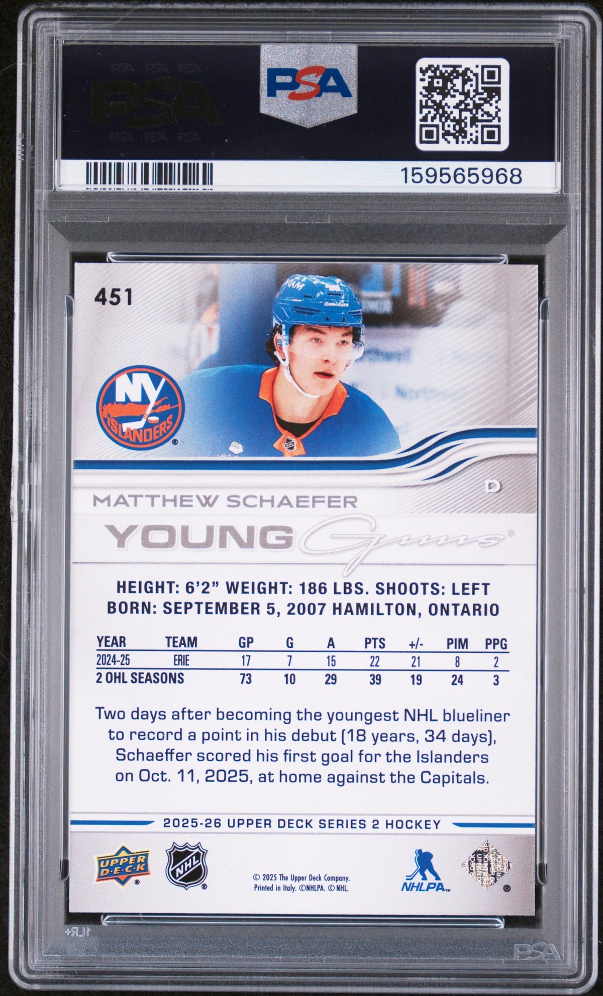 2025 Upper Deck Matthew Schaefer #451 PSA 9