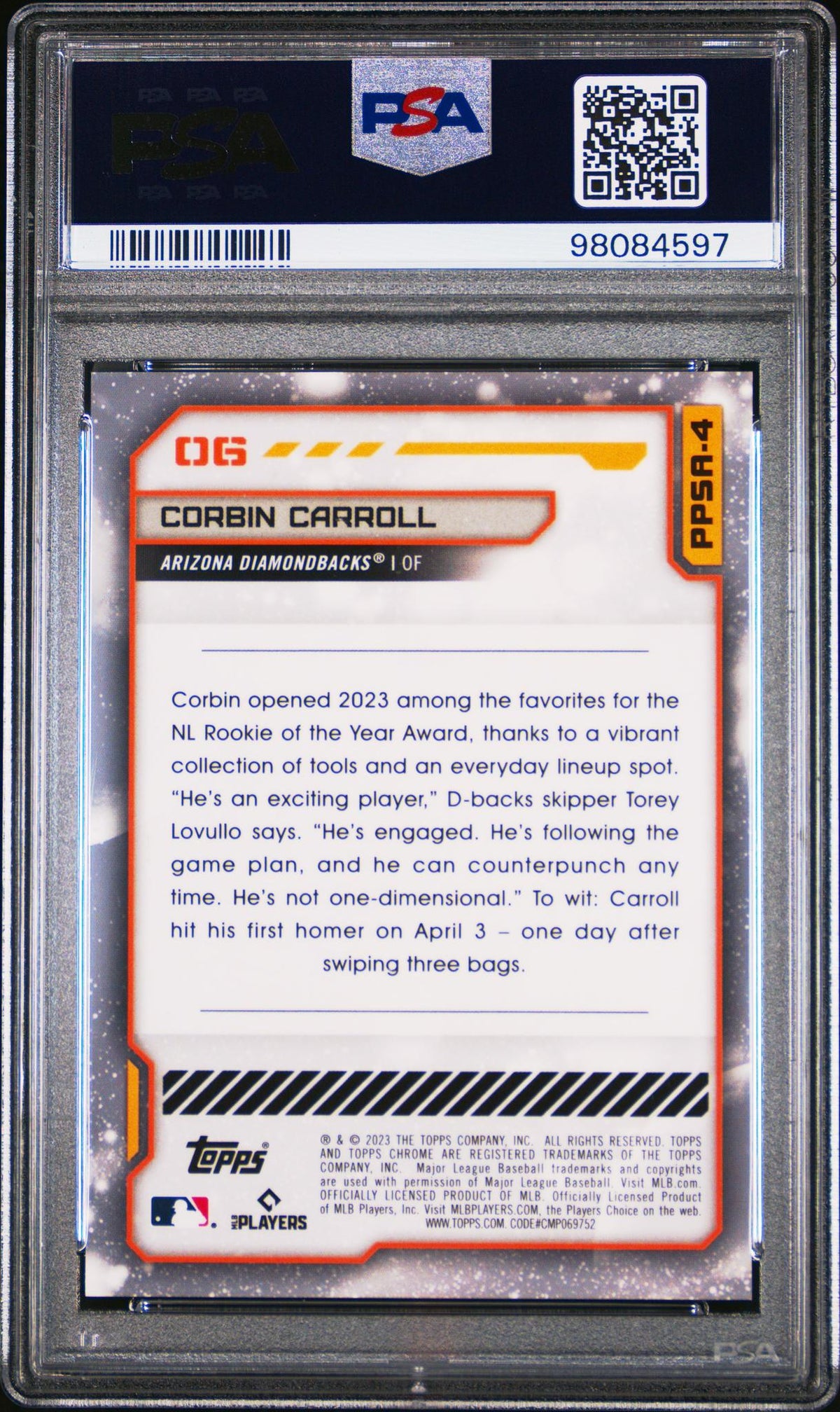 2023 Topps Cosmic Chrome Planetary Pursuit Saturn Corbin Carroll #PPSA4 PSA 9