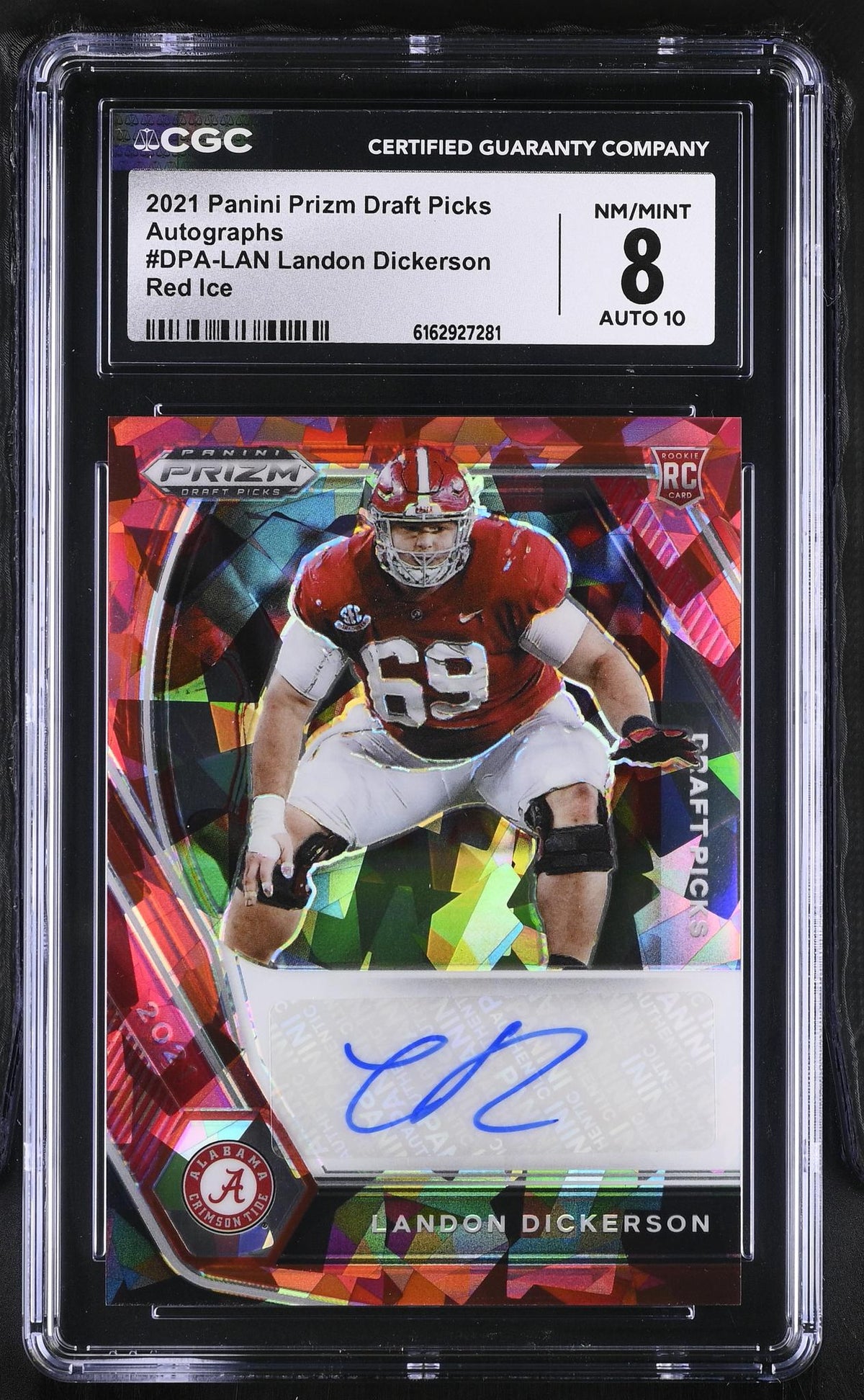 2021 Panini Prizm Draft Picks Landon Dickerson Auto #DPA-LAN Red Ice CGC 8