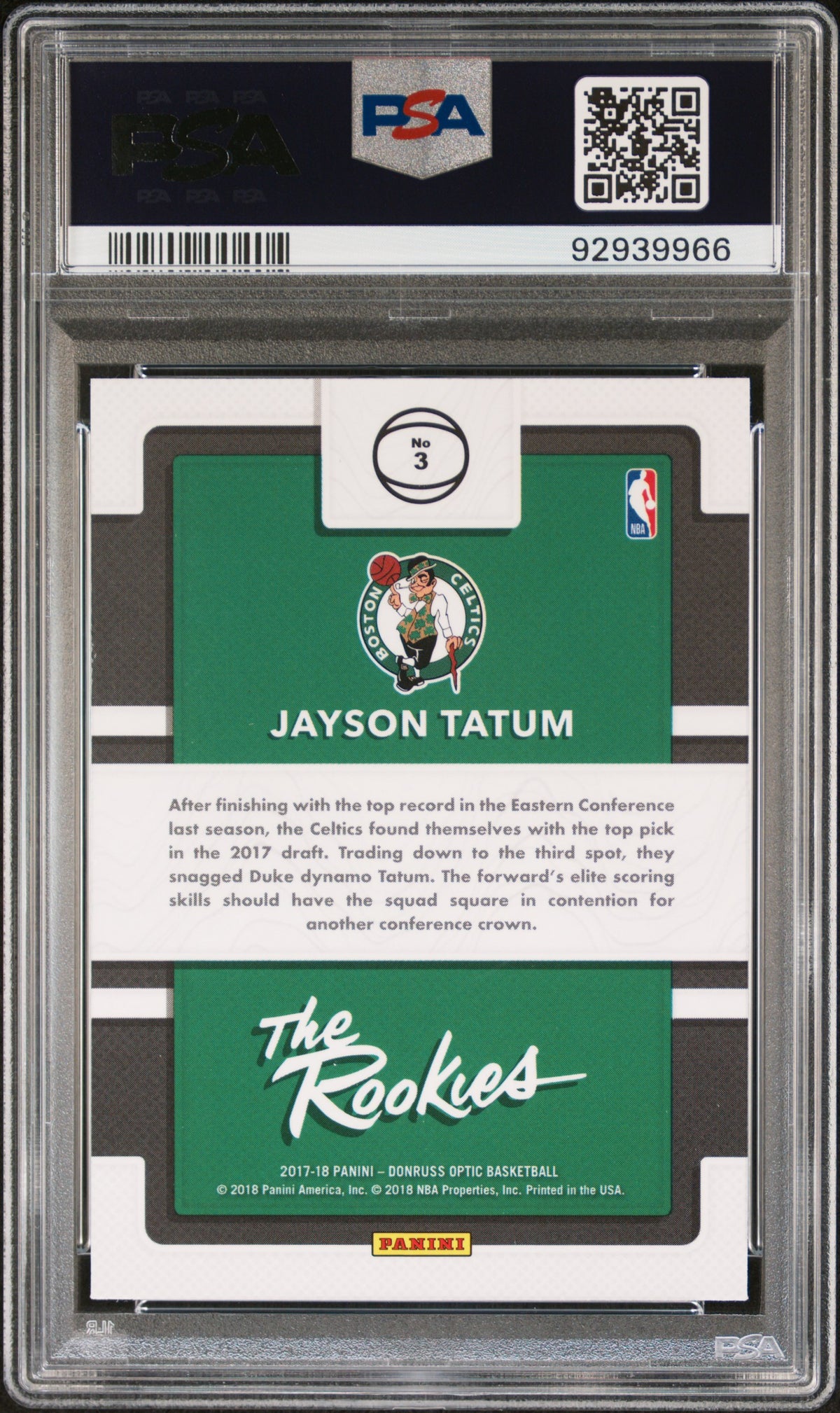 2017 Panini Donruss Optic the Rookies Jayson Tatum #3 PSA 10