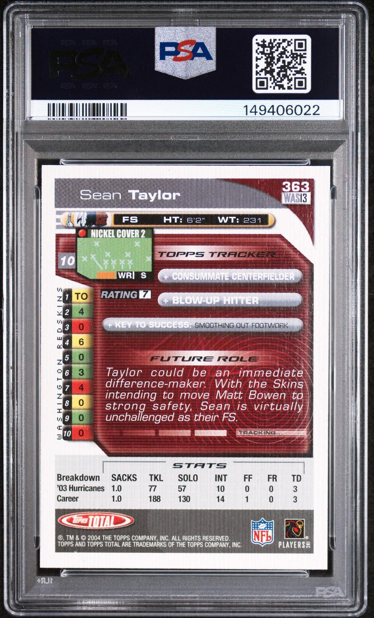 2004 Topps Total Sean Taylor #363 Rookie PSA 9