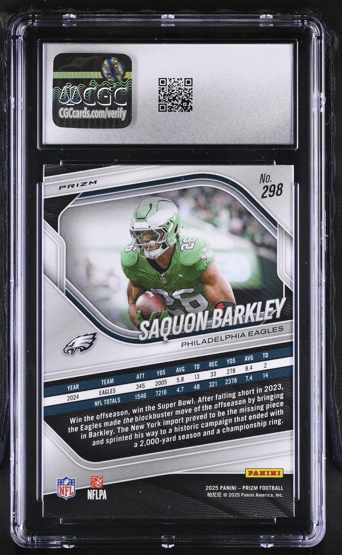 2025 Panini Prizm Saquon Barkley #298 White Disco CGC 8.5
