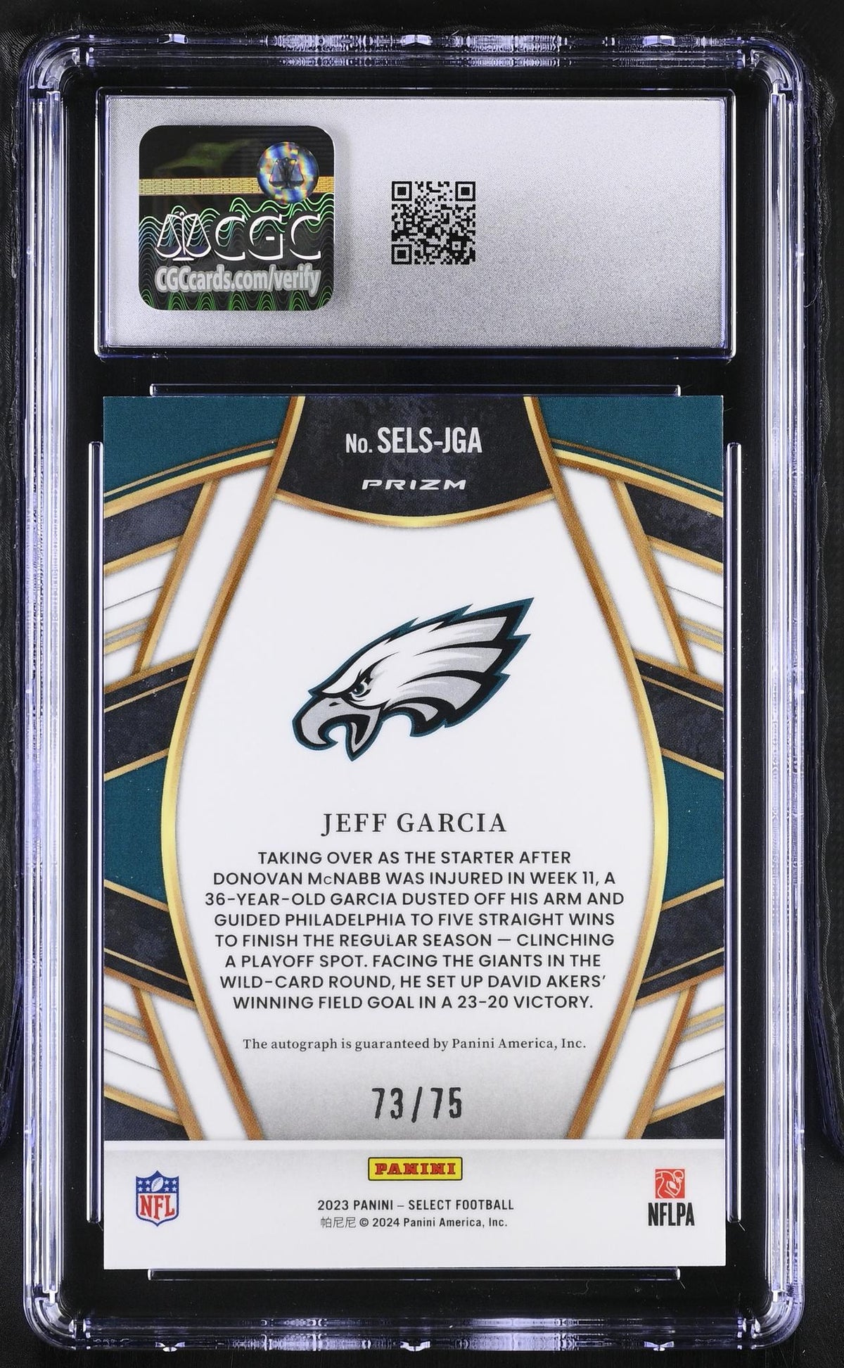 2023 Panini Select Signatures Jeff Garcia #SELS-JGA Auto /75 CGC 9