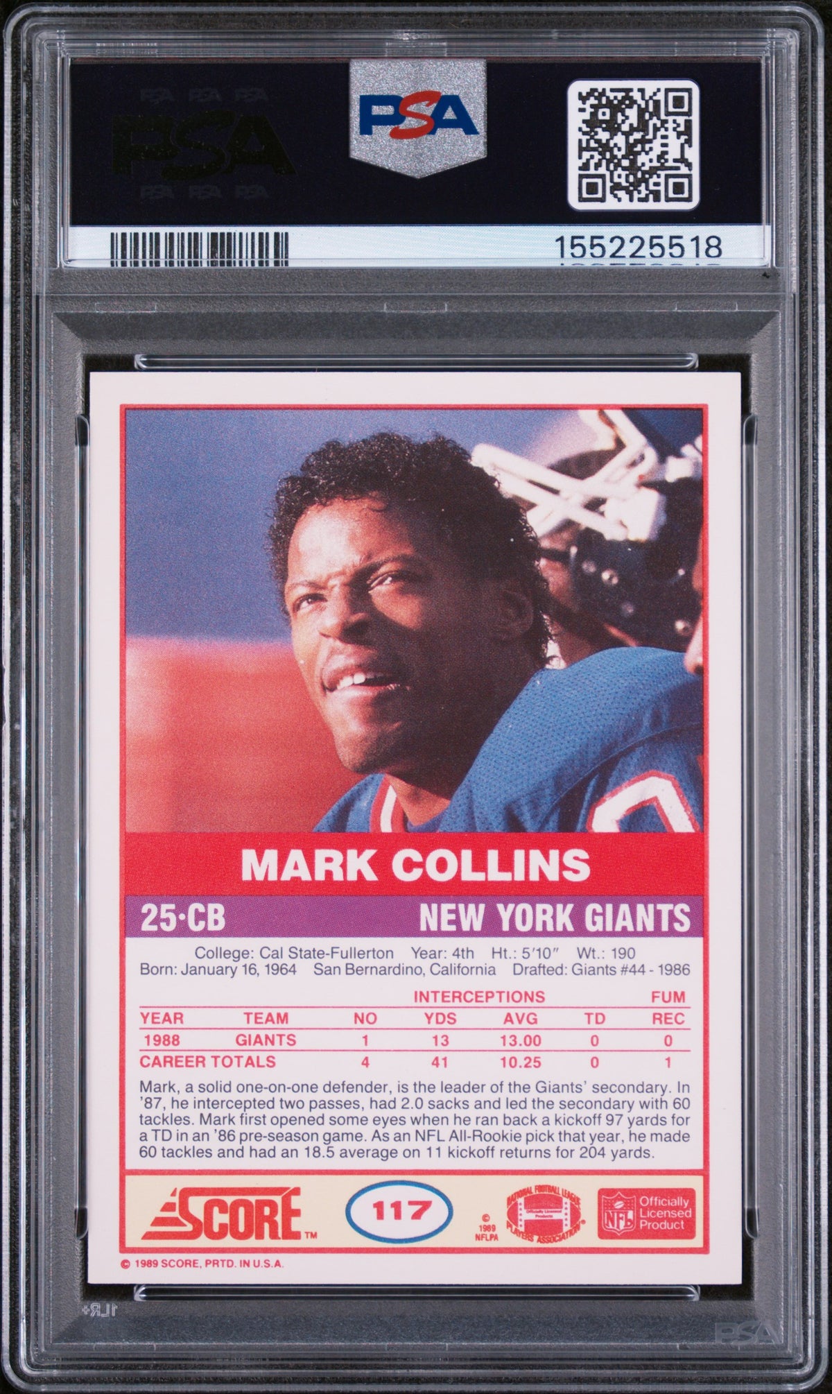 1989 Score Mark Collins #117 PSA 10