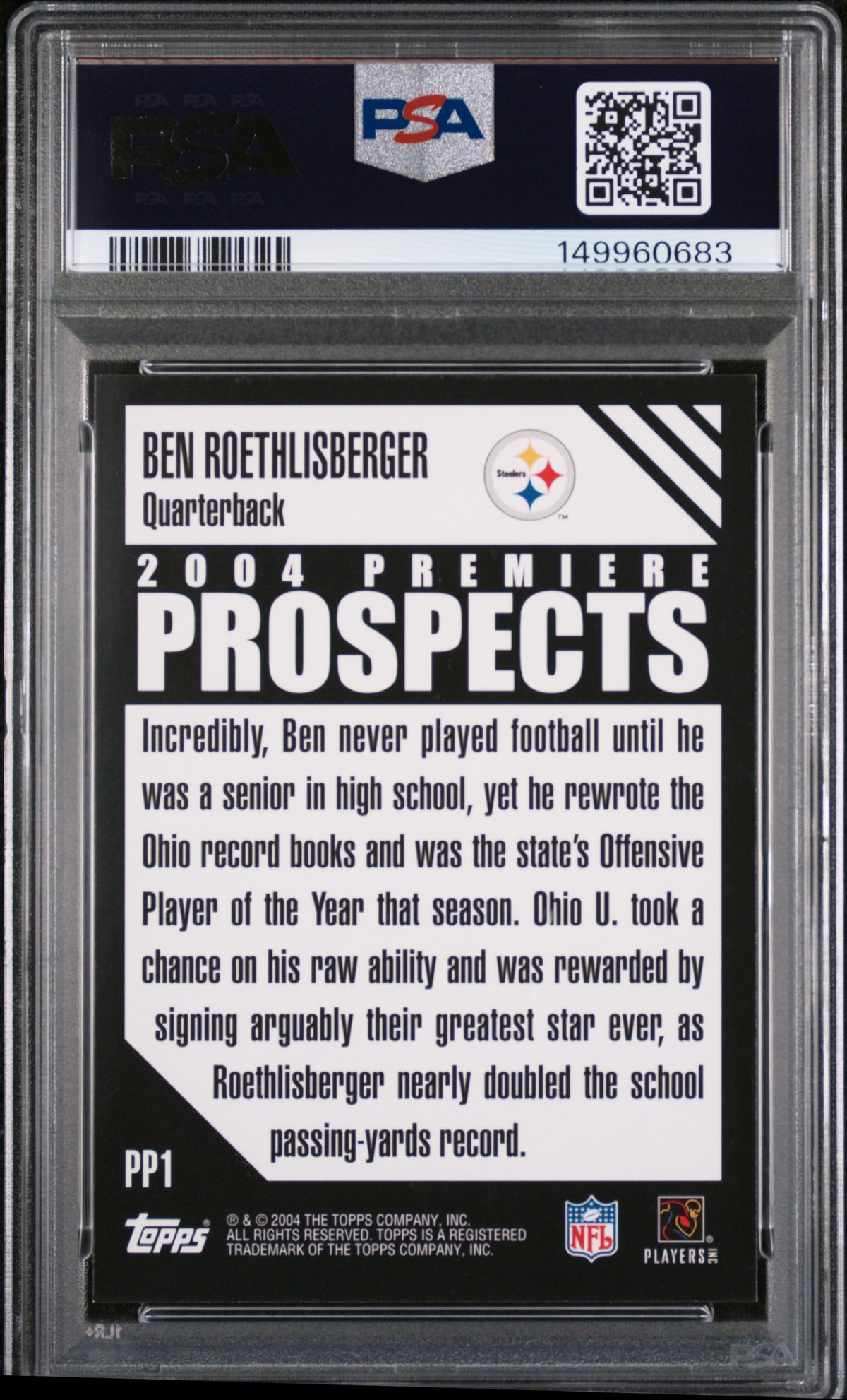 2004 Topps Chrome Ben Roethlisberger Premiere Prospects #PP1 PSA 9