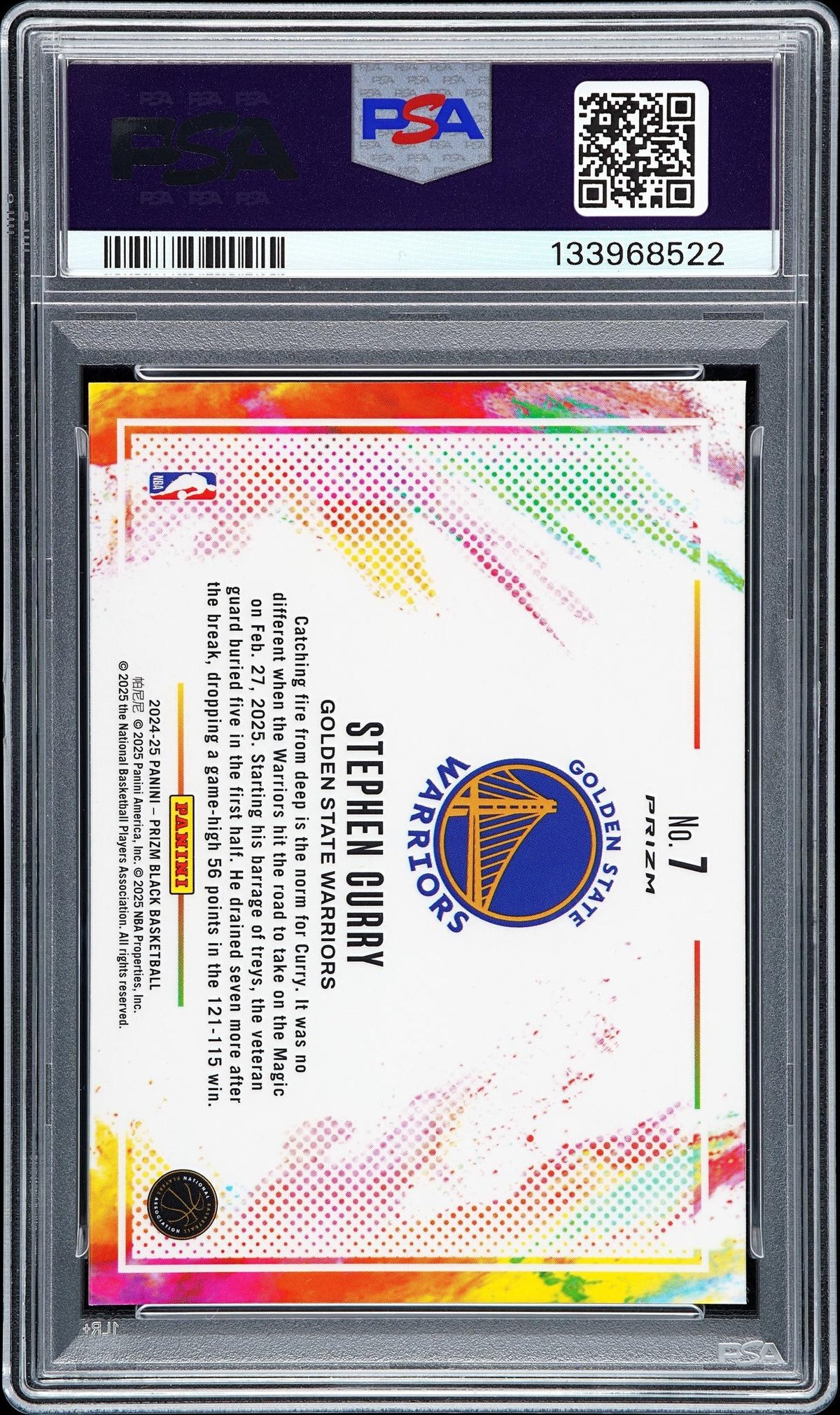 2024 Panini Prizm Black Color Blast Stephen Curry #7 PSA 10