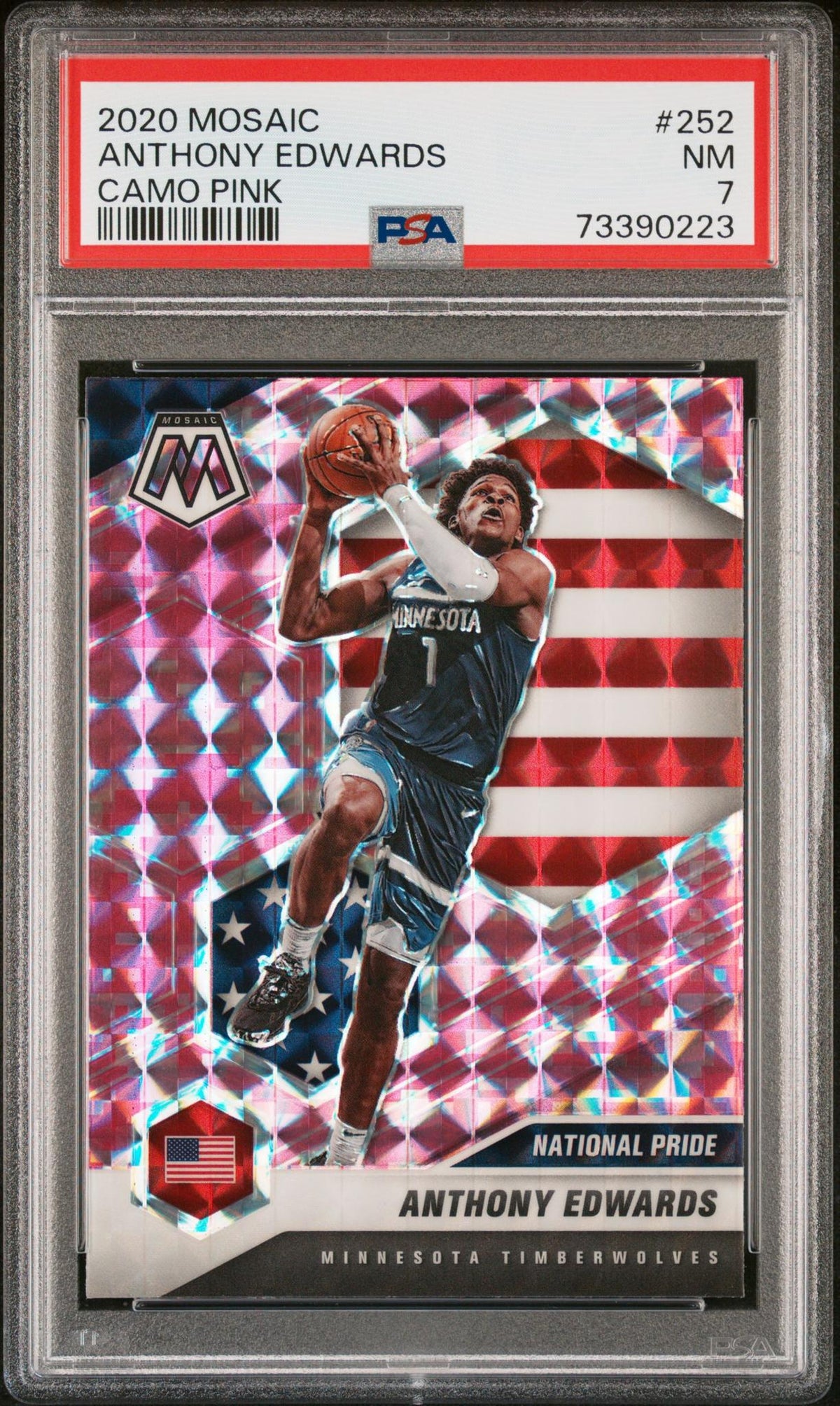 2020 Mosaic Anthony Edwards #252 National Pride Camo Pink PSA 7