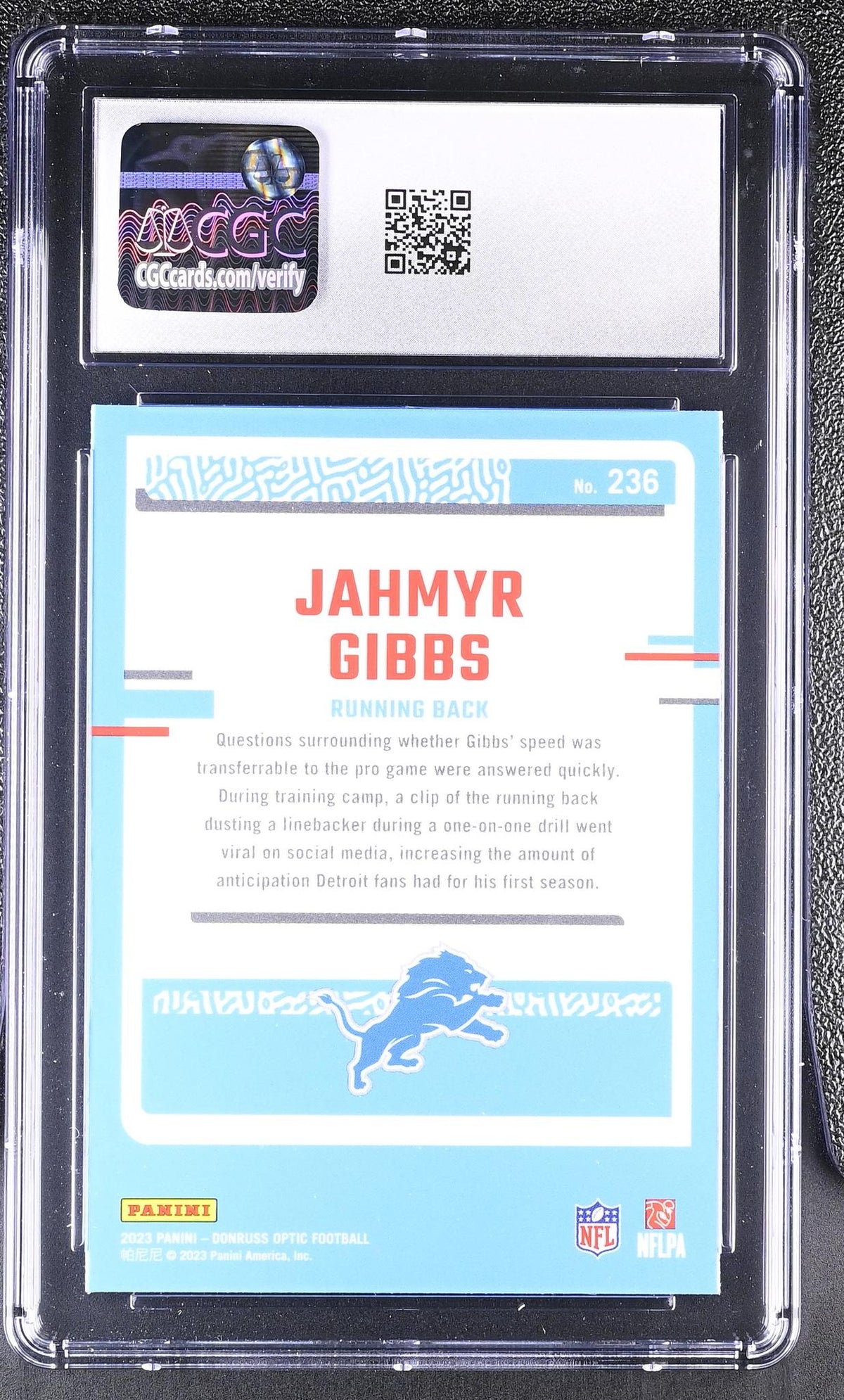 2023 Donruss Optic Jahmyr Gibbs #236 Rated Rookie CGC 10