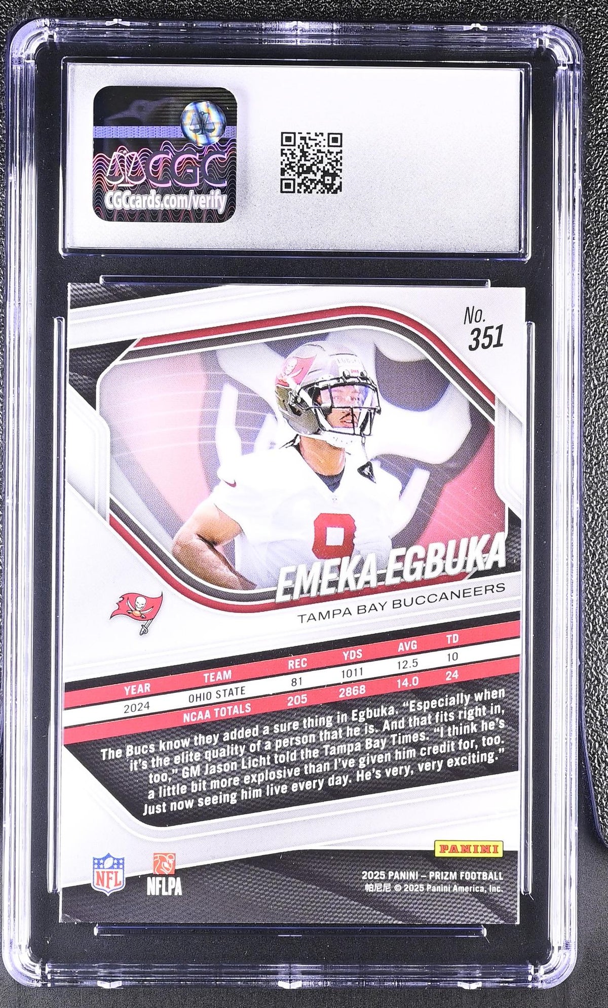 2025 Panini Prizm Emeka Egbuka #351 Rookie CGC 10