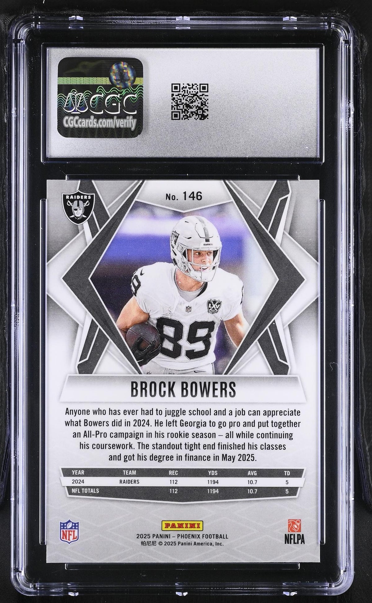 2025 Panini Phoenix Brock Bowers #146 Silver Pandora CGC 10