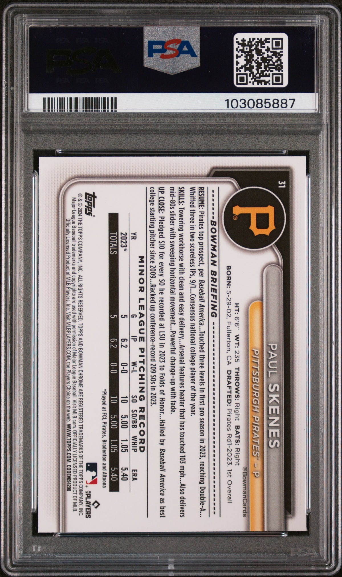 2024 Bowman Chrome Mega Box Paul Skenes #31 PSA 9