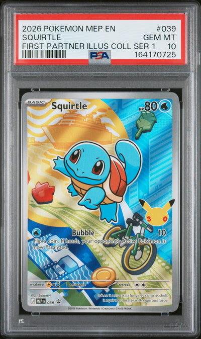 2026 Pokemon Mega Evolution Black Star Promo First Partner Illustration Collection Series 1 Squirtle #039 PSA 10