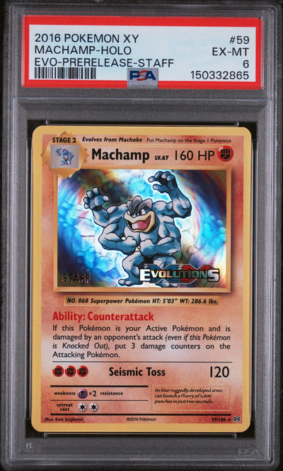 2016 Pokemon XY Evolutions Prerelease Staff Holo Machamp #59 PSA 6